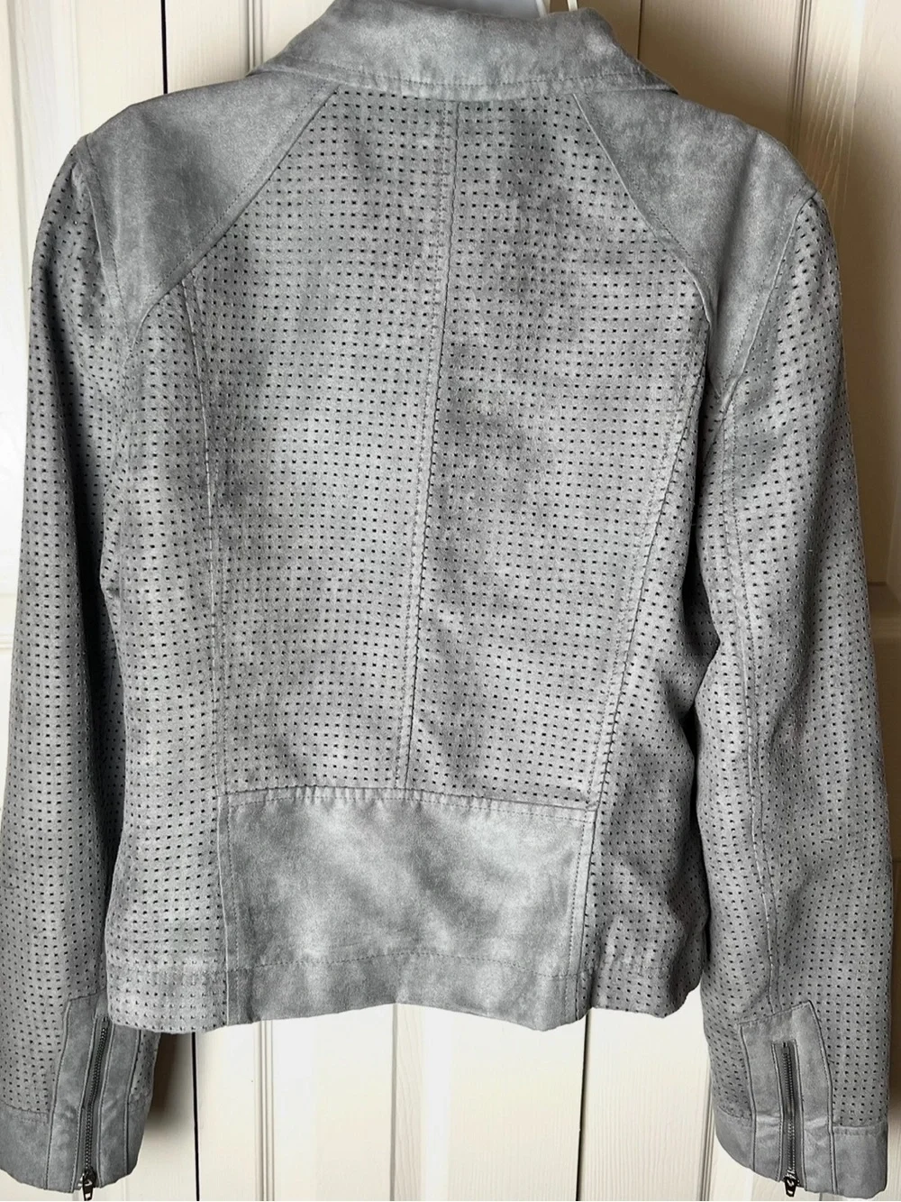HEI HEI Anthropologie Jacket Faux Suede Gray Cut Out Zip Notched Collar Medium